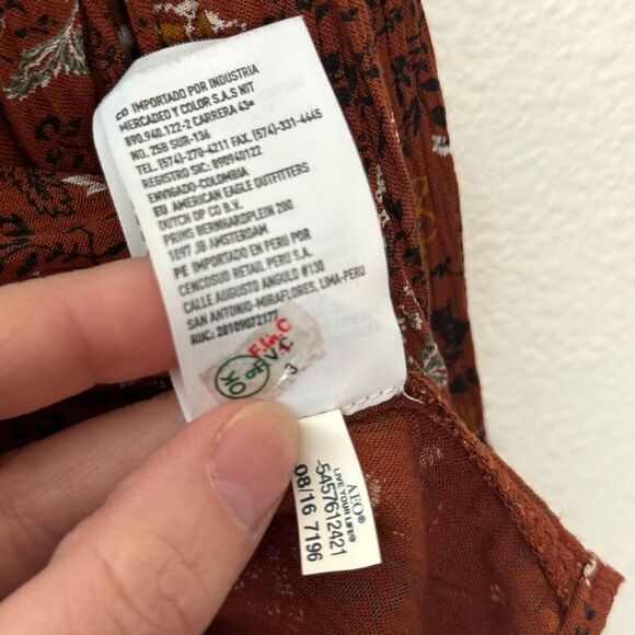 American Eagle Boho Floral Print Rust Blouse Size Large - Picture 7 of 9